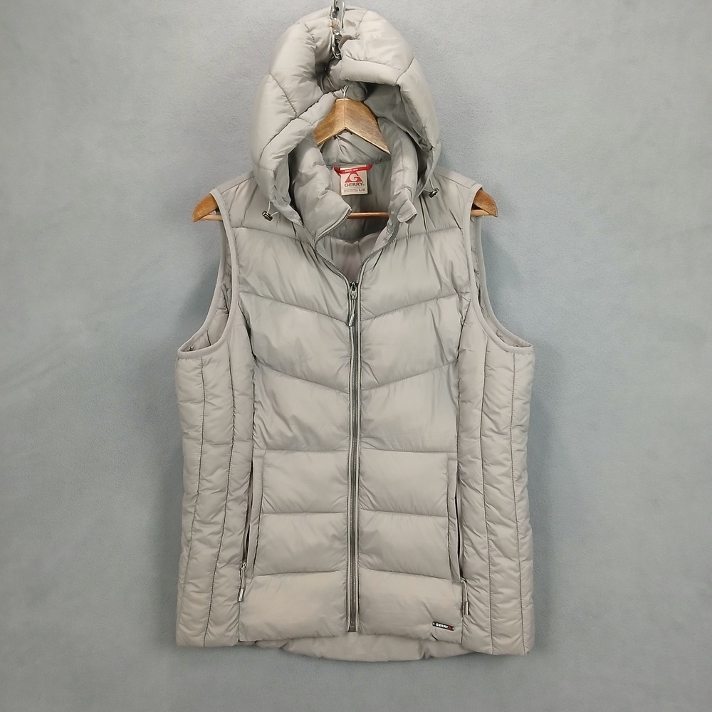 Gerry Puffer Vest Womens‎ Large Gray Water Resistant Winter Hooded Full Zip